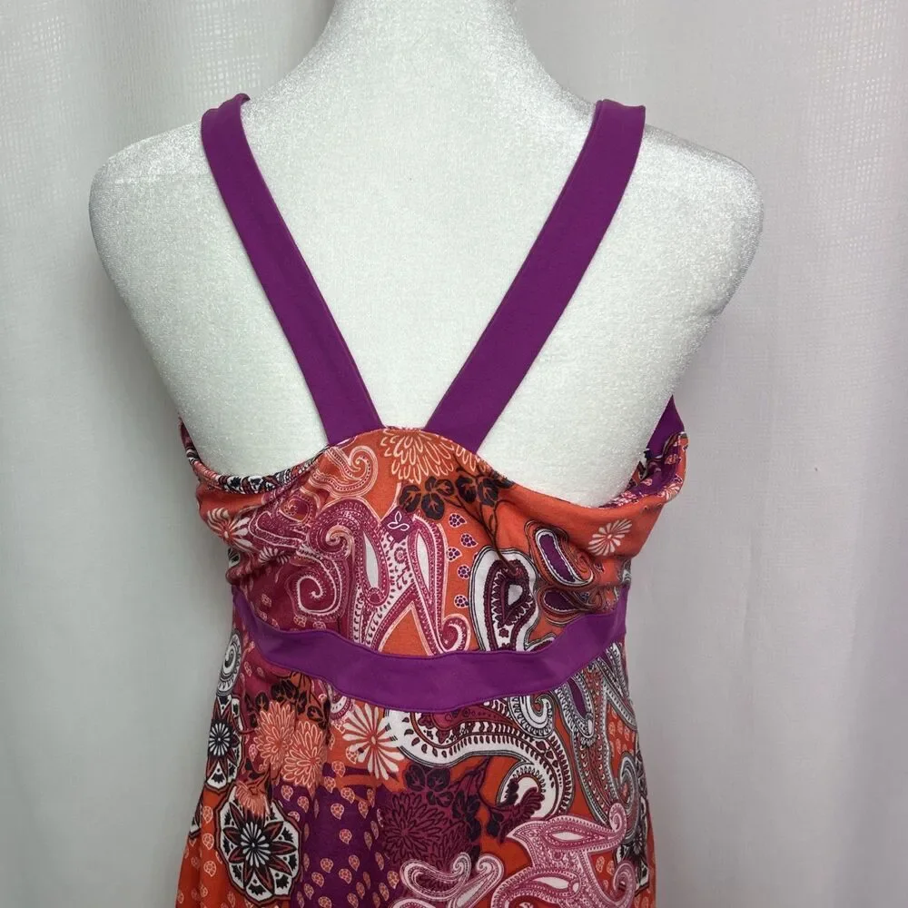 Prana Athletic Dress Women’s Medium Self Bra Fuchsia Orange Paisley Fit Flare - Picture 7 of 10